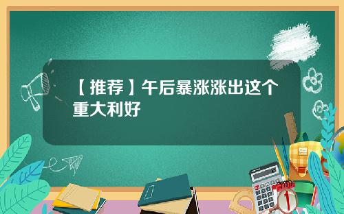 【推荐】午后暴涨涨出这个重大利好