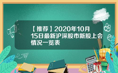 【推荐】2020年10月15日最新沪深股市新股上会情况一览表