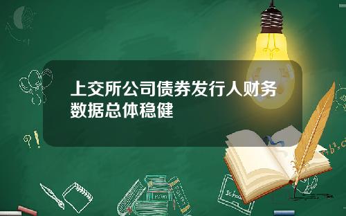 上交所公司债券发行人财务数据总体稳健