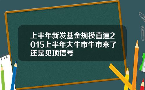 上半年新发基金规模直逼2015上半年大牛市牛市来了还是见顶信号