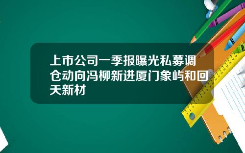 上市公司一季报曝光私募调仓动向冯柳新进厦门象屿和回天新材