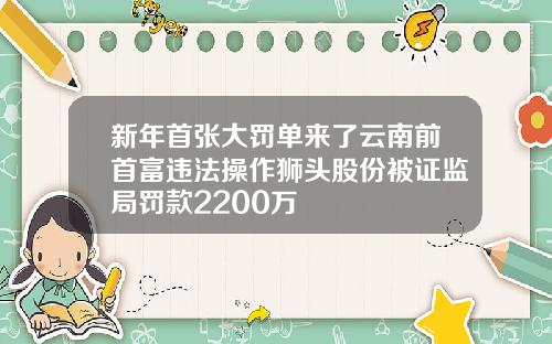 新年首张大罚单来了云南前首富违法操作狮头股份被证监局罚款2200万