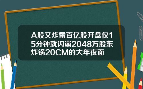 A股又炸雷百亿股开盘仅15分钟就闪崩2048万股东炸锅20CM的大年夜面