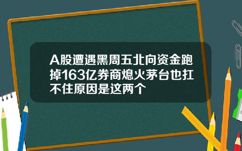 A股遭遇黑周五北向资金跑掉163亿券商熄火茅台也扛不住原因是这两个