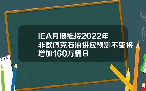 IEA月报维持2022年非欧佩克石油供应预测不变将增加160万桶日