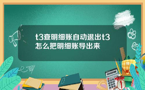 t3查明细账自动退出t3怎么把明细账导出来