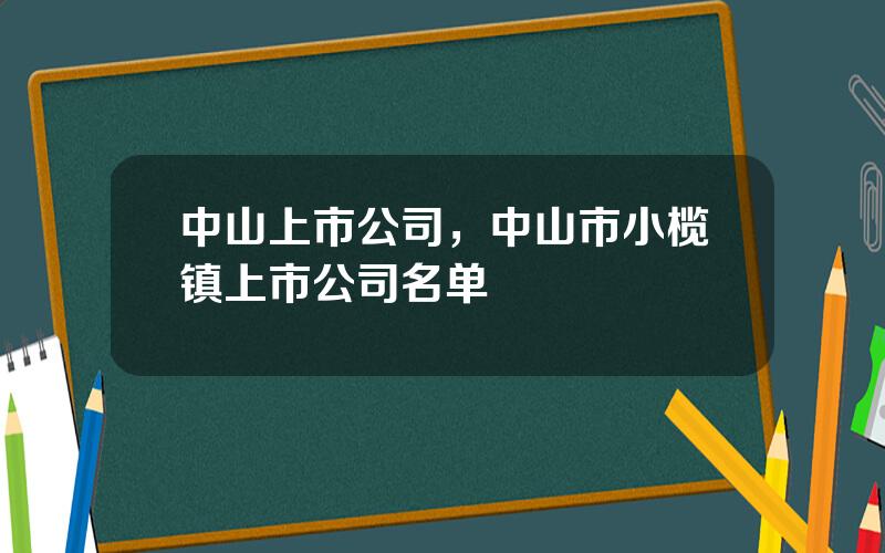 中山上市公司，中山市小榄镇上市公司名单