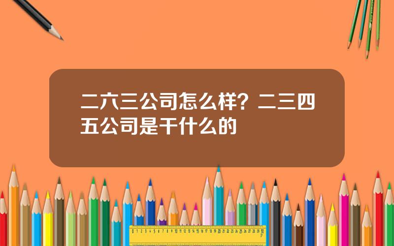 二六三公司怎么样？二三四五公司是干什么的