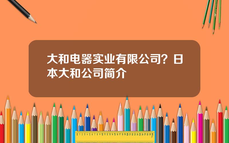 大和电器实业有限公司？日本大和公司简介