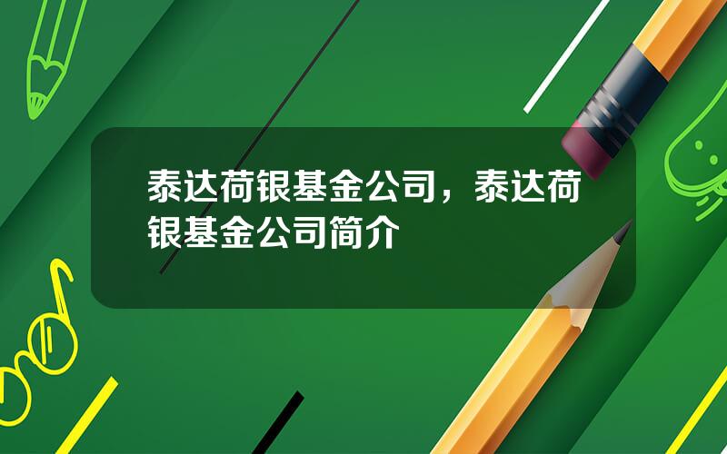 泰达荷银基金公司，泰达荷银基金公司简介